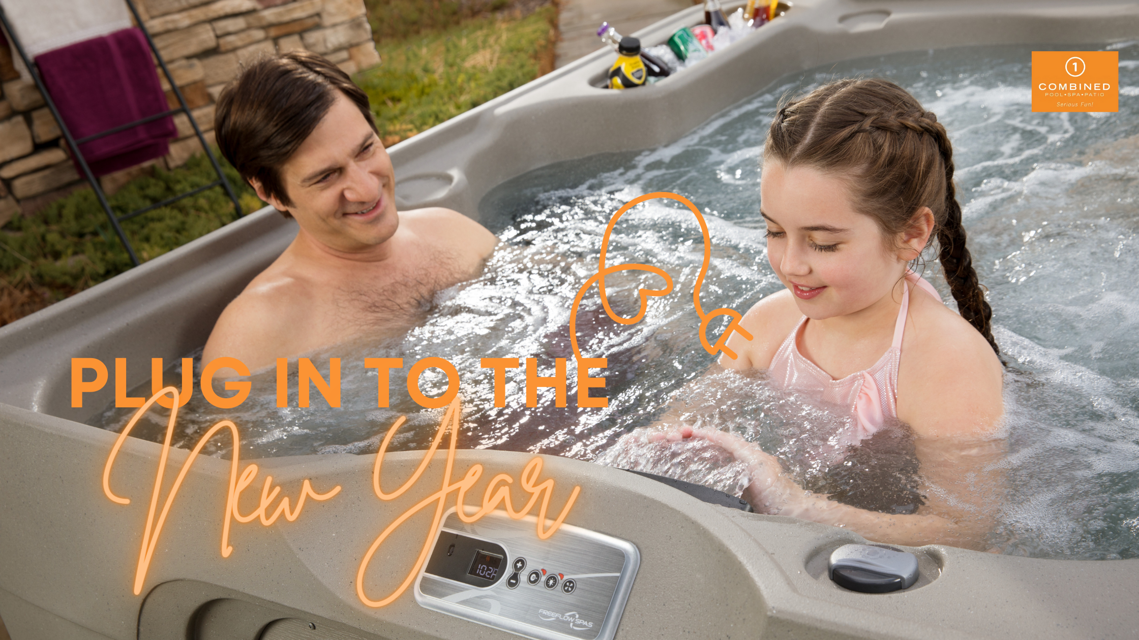 Family enjoying a hot tub in the new year.