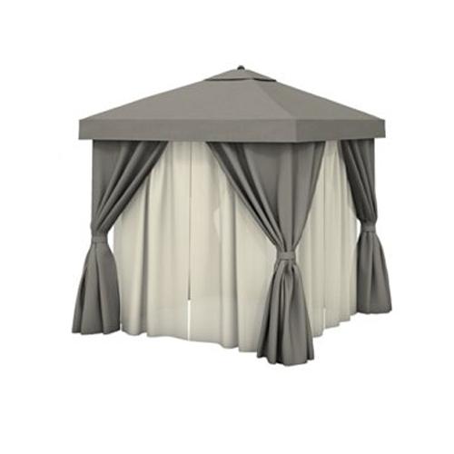 Aluminum Cabana, 8' Square w/ Fabric Curtains, Sheer Curtain Rods (no vent)